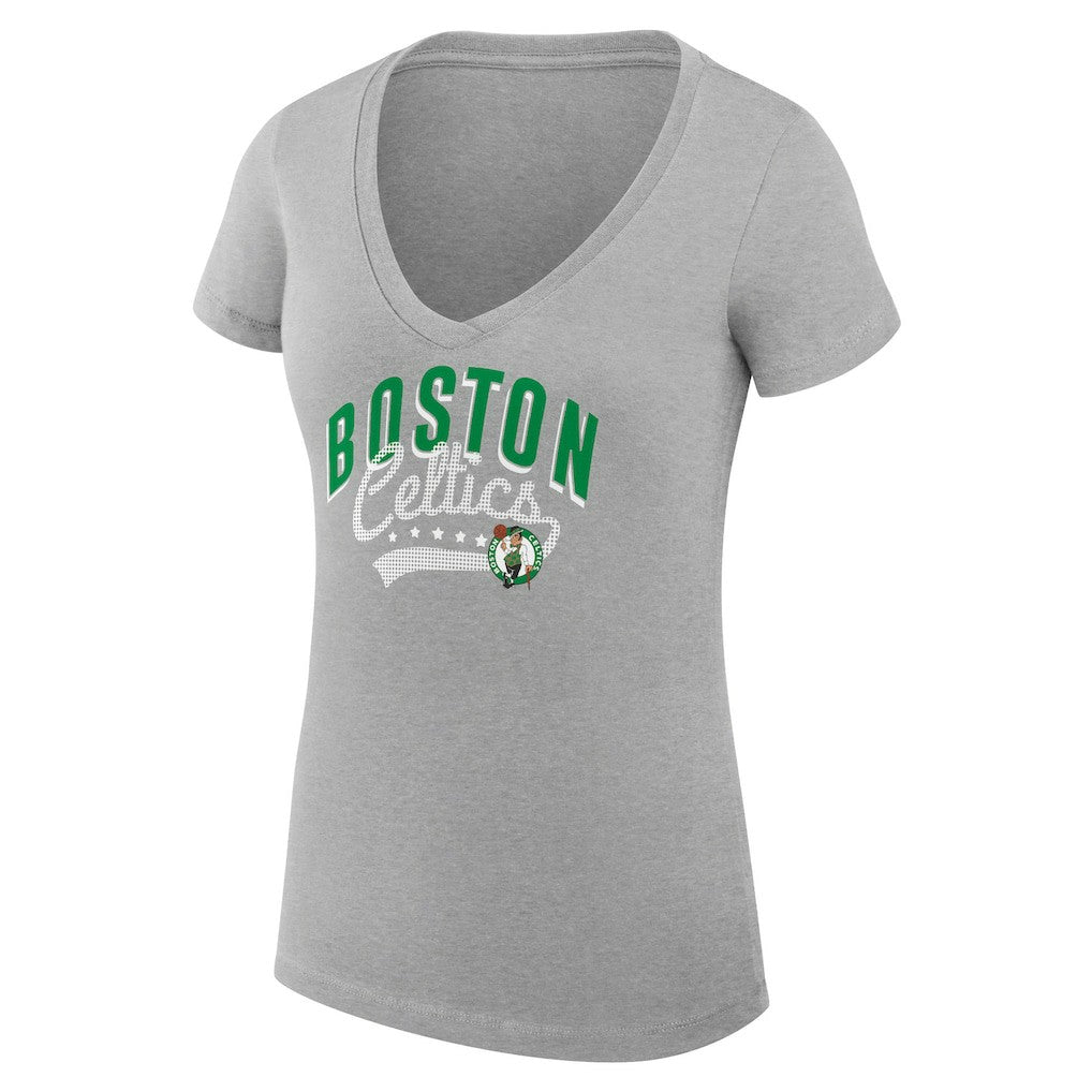 Boston Celtics G-III 4Her by Carl Banks Women's Super-Slim Fit Lightweight Filigree Logo V-Neck T-Shirt Heather Gray - NBA