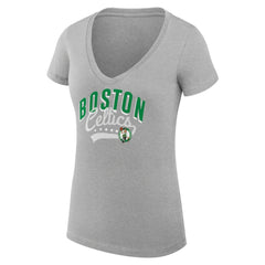 Boston Celtics G-III 4Her by Carl Banks Women's Super-Slim Fit Lightweight Filigree Logo V-Neck T-Shirt Heather Gray - NBA