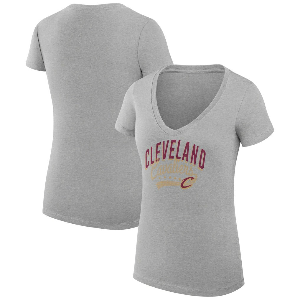 Cleveland Cavaliers G-III 4Her by Carl Banks Women's Super-Slim Fit Lightweight Filigree Logo V-Neck T-Shirt Heather Gray - NBA