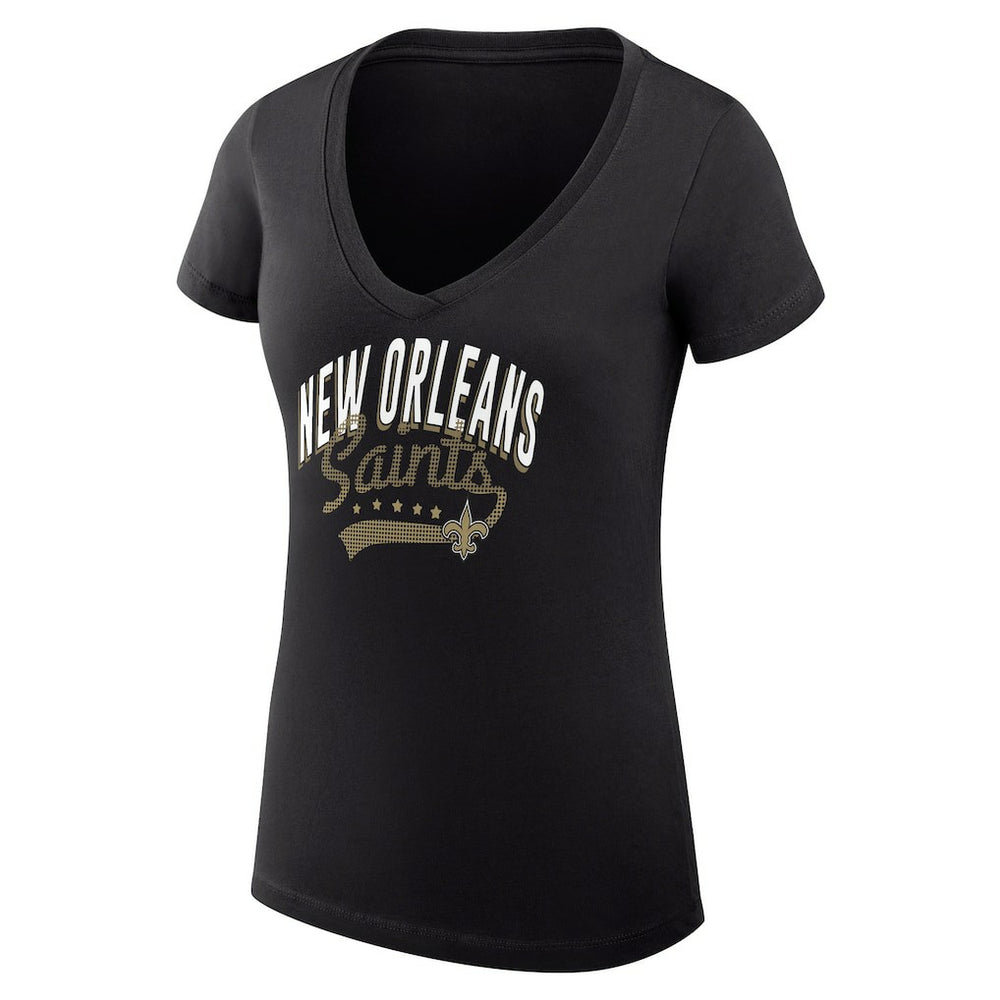 New Orleans Saints G-III 4Her by Carl Banks Women's Super-Slim Fit Lightweight Filigree Logo Lightweight V-Neck T-Shirt – Black | NFL