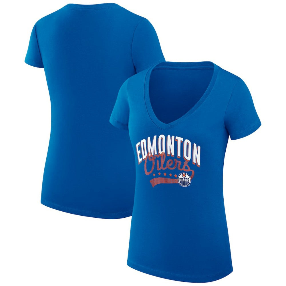 Edmonton Oilers G-III 4Her by Carl Banks Women's Super-Slim Fit Lightweight Filigree Logo V-Neck T-Shirt – Royal - NHL