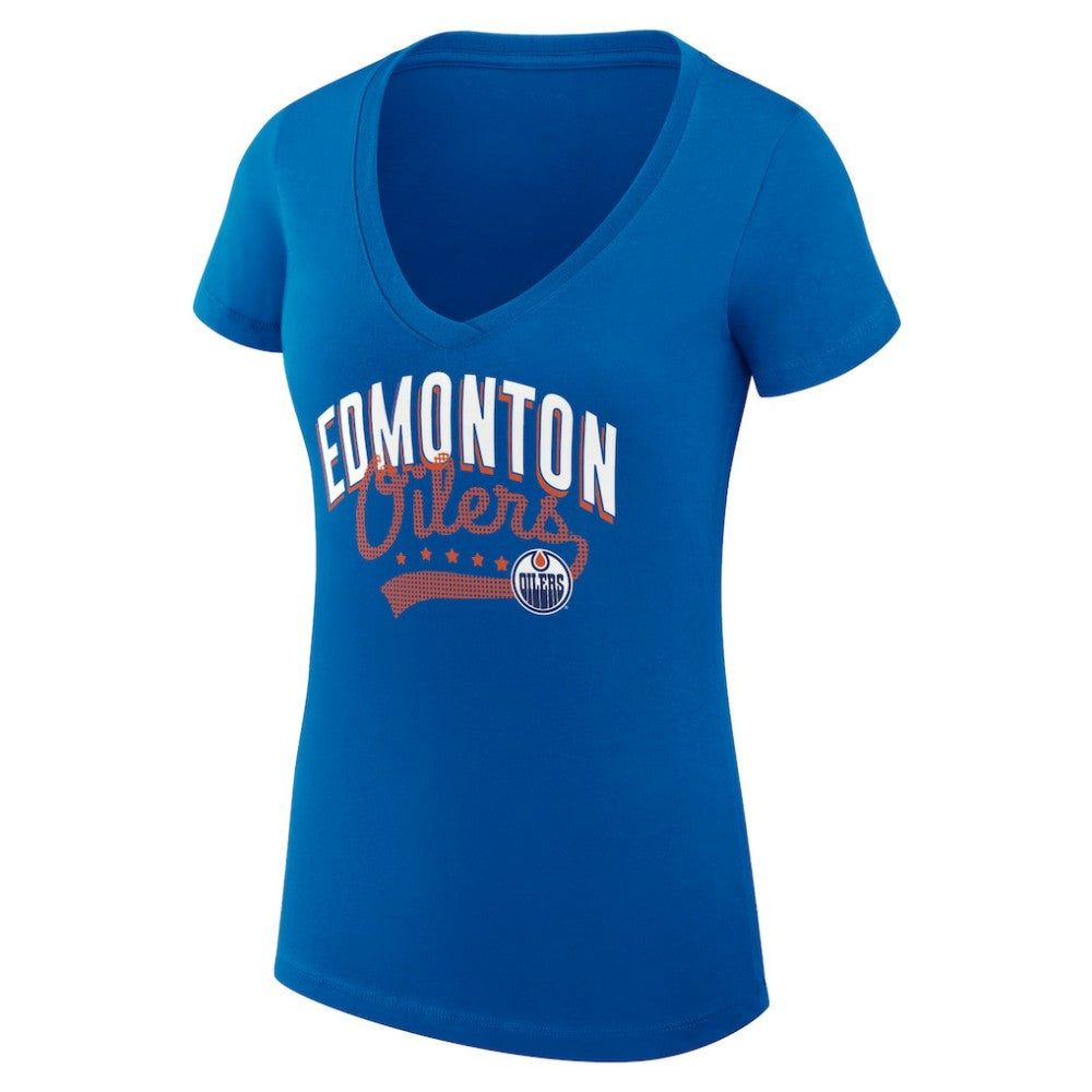 Edmonton Oilers G-III 4Her by Carl Banks Women's Super-Slim Fit Lightweight Filigree Logo V-Neck T-Shirt – Royal - NHL