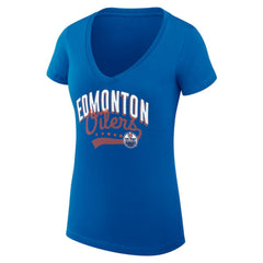 Edmonton Oilers G-III 4Her by Carl Banks Women's Super-Slim Fit Lightweight Filigree Logo V-Neck T-Shirt – Royal - NHL