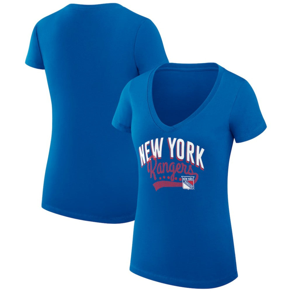 New York Rangers G-III 4Her by Carl Banks Women's Super-Slim Fit Lightweight Filigree Logo V-Neck T-Shirt – Blue - NHL