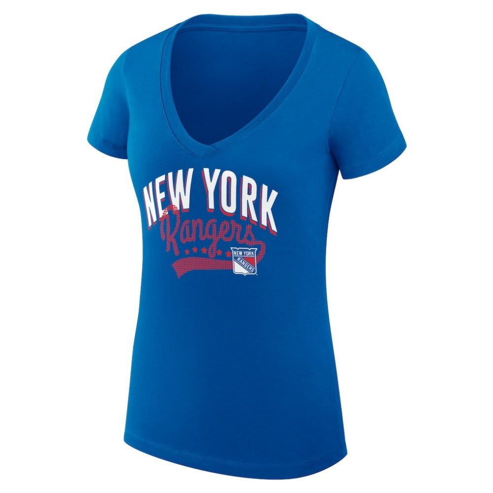 New York Rangers G-III 4Her by Carl Banks Women's Super-Slim Fit Lightweight Filigree Logo V-Neck T-Shirt – Blue - NHL