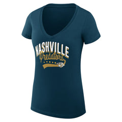 Nashville Predators G-III 4Her by Carl Banks Women's Super-Slim Fit Lightweight Filigree Logo V-Neck T-Shirt – Navy - NHL