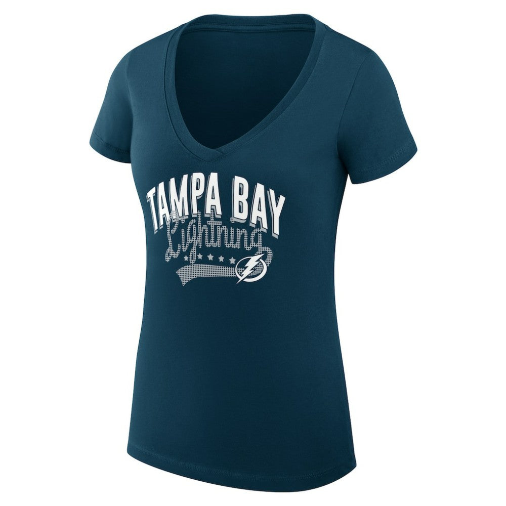 Tampa Bay Lightning G-III 4Her by Carl Banks Women's Super-Slim Fit Lightweight Filigree Logo V-Neck T-Shirt – Navy - NHL