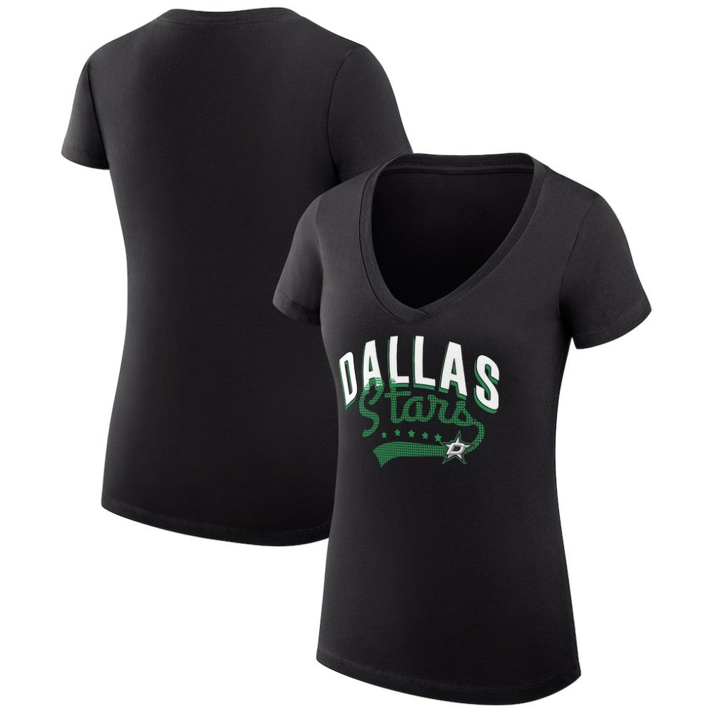 Dallas Stars G-III 4Her by Carl Banks Women's Super-Slim Fit Lightweight Filigree Logo V-Neck T-Shirt – Black - NHL