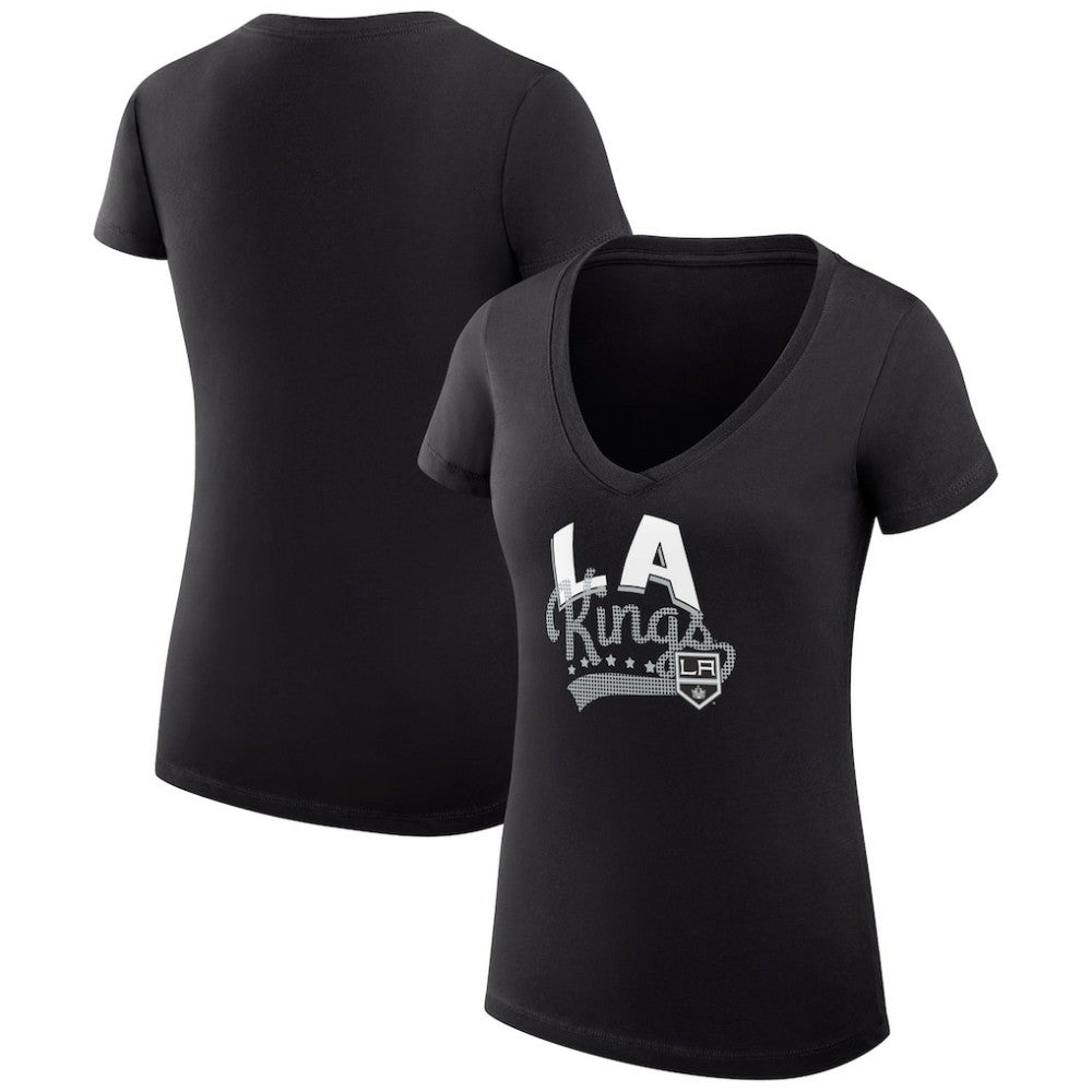 Los Angeles Kings G-III 4Her by Carl Banks Women's Super-Slim Fit Lightweight Filigree Logo V-Neck T-Shirt – Black - NHL