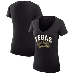Vegas Golden Knights G-III 4Her by Carl Banks Women's Super-Slim Fit Lightweight Filigree Logo V-Neck T-Shirt – Black - NHL