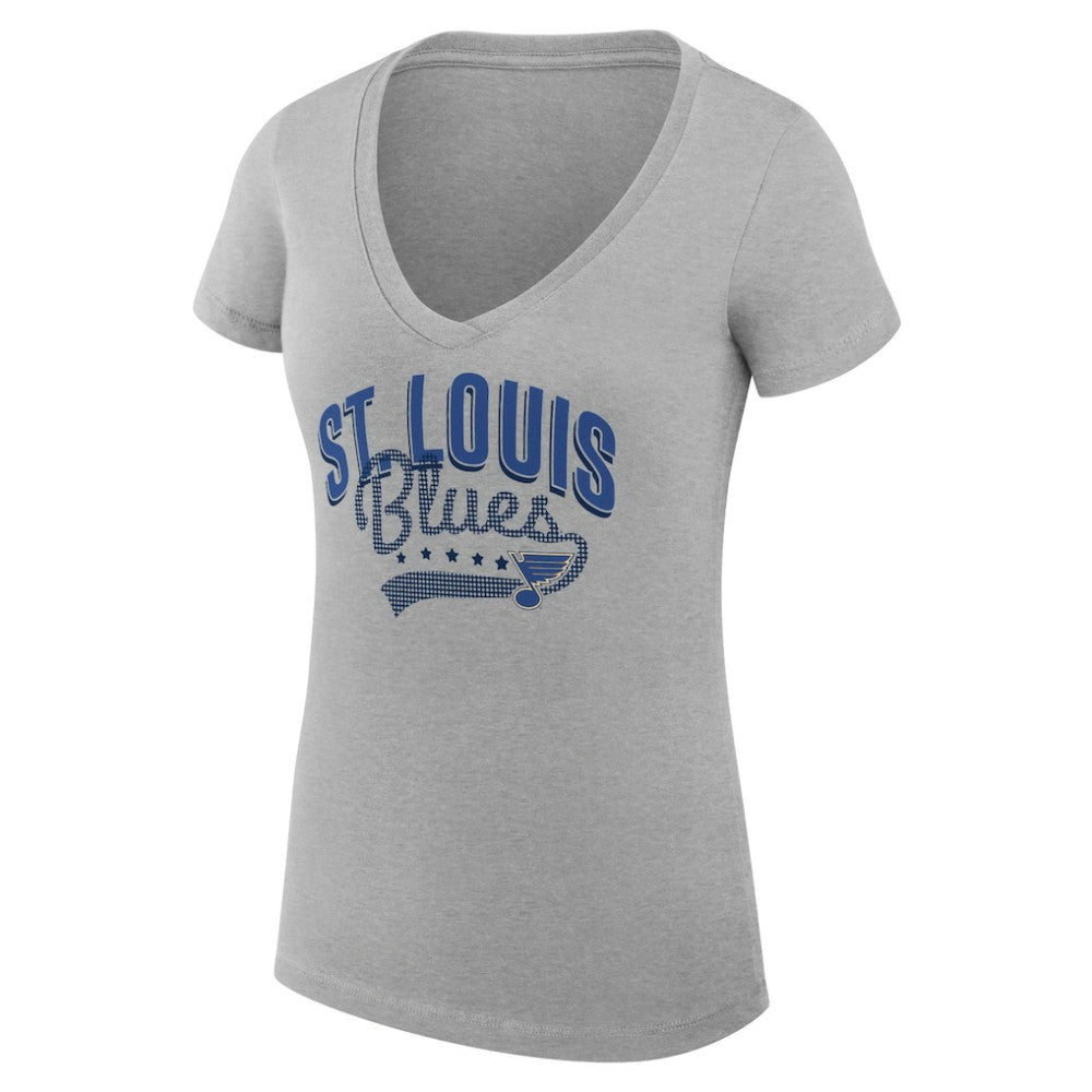 St. Louis Blues G-III 4Her by Carl Banks Women's Super-Slim Fit Lightweight Filigree Logo V-Neck T-Shirt – Gray - NHL