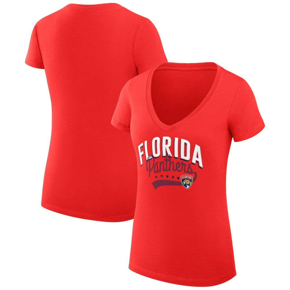 Florida Panthers G-III 4Her by Carl Banks Women's Super-Slim Fit Lightweight Filigree Logo V-Neck T-Shirt – Red - NHL