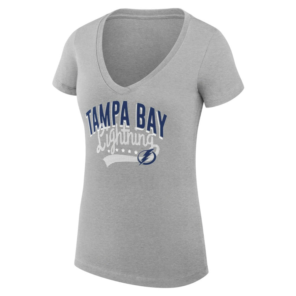 Tampa Bay Lightning G-III 4Her by Carl Banks Women's Super-Slim Fit Lightweight Filigree Logo V-Neck T-Shirt – Gray - NHL