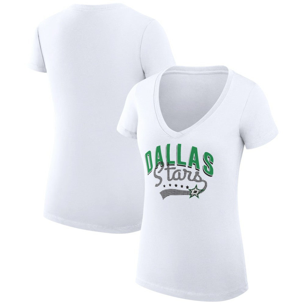 Dallas Stars G-III 4Her by Carl Banks Women's Super-Slim Fit Lightweight Filigree Logo V-Neck T-Shirt – White - NHL