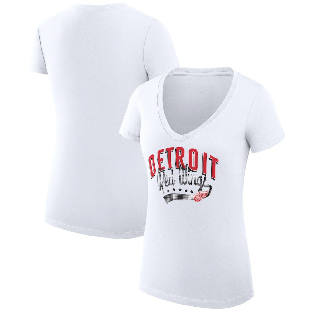 Detroit Red Wings G-III 4Her by Carl Banks Women's Super-Slim Fit Lightweight Filigree Logo V-Neck T-Shirt – White - NHL
