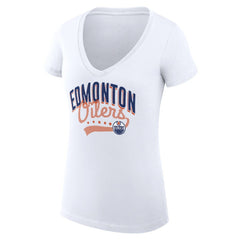 Edmonton Oilers G-III 4Her by Carl Banks Women's Super-Slim Fit Lightweight Filigree Logo V-Neck T-Shirt – White - NHL