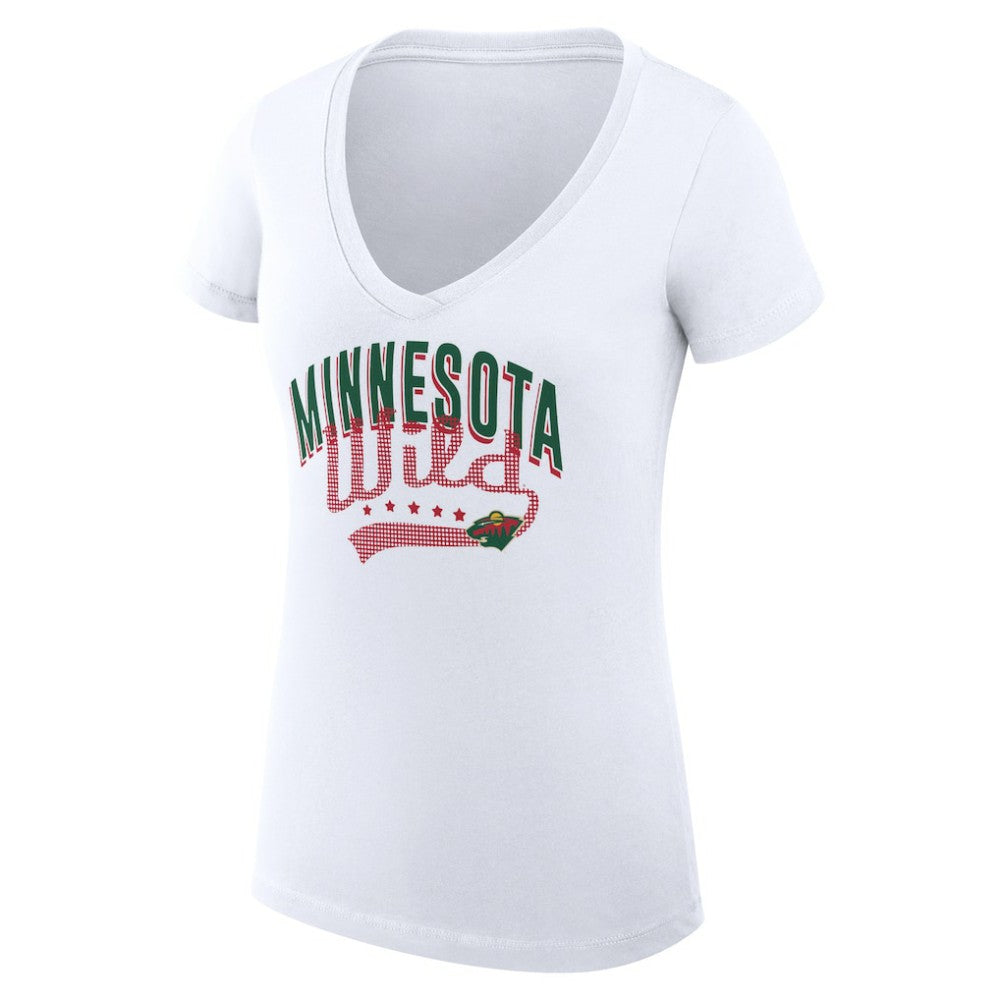 Minnesota Wild G-III 4Her by Carl Banks Women's Super-Slim Fit Lightweight Filigree Logo V-Neck T-Shirt – White - NHL