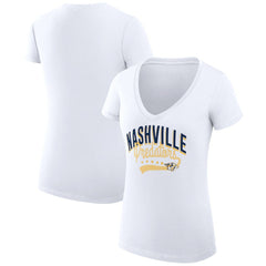 Nashville Predators G-III 4Her by Carl Banks Women's Super-Slim Fit Lightweight Filigree Logo V-Neck T-Shirt – White - NHL
