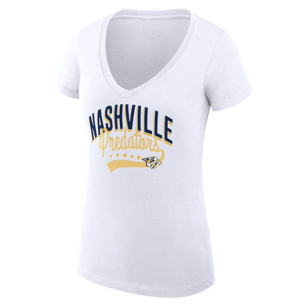 Nashville Predators G-III 4Her by Carl Banks Women's Super-Slim Fit Lightweight Filigree Logo V-Neck T-Shirt – White - NHL
