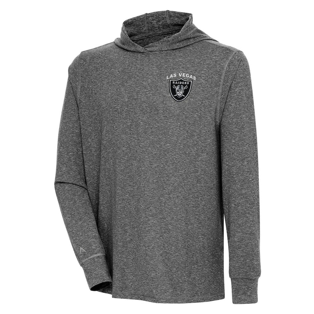 Las Vegas Raiders Antigua Saga Long Sleeve Hoodie T-Shirt Heather Black | NFL