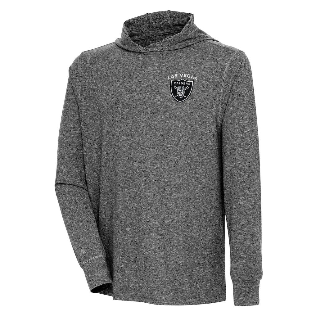 Las Vegas Raiders Antigua Saga Long Sleeve Hoodie T-Shirt Heather Black | NFL