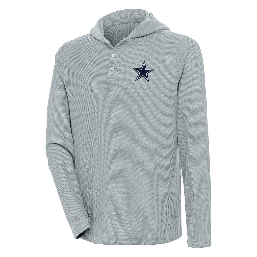 Dallas Cowboys Antigua Strong Hold Long Sleeve Henley Hoodie T-Shirt Gray | NFL