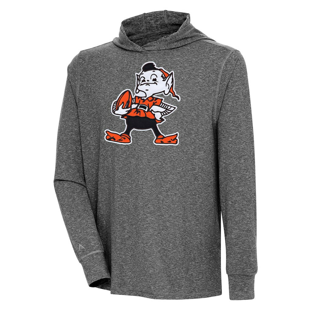 Cleveland Browns Antigua Saga Long Sleeve Hoodie T-Shirt Heather Black | NFL