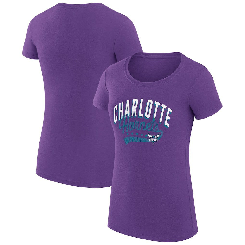 Charlotte Hornets G-III 4Her by Carl Banks Women's Super-Slim Fit Lightweight Filigree Logo T-Shirt - Purple - NBA
