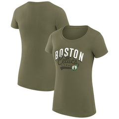 Boston Celtics G-III 4Her by Carl Banks Women's Super-Slim Fit Lightweight Filigree Logo T-Shirt - Olive - NBA