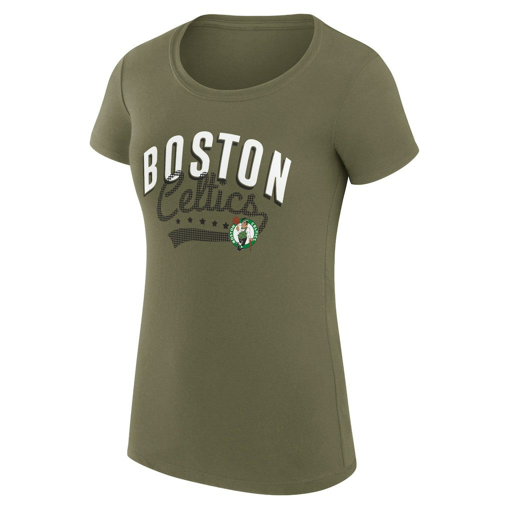 Boston Celtics G-III 4Her by Carl Banks Women's Super-Slim Fit Lightweight Filigree Logo T-Shirt - Olive - NBA