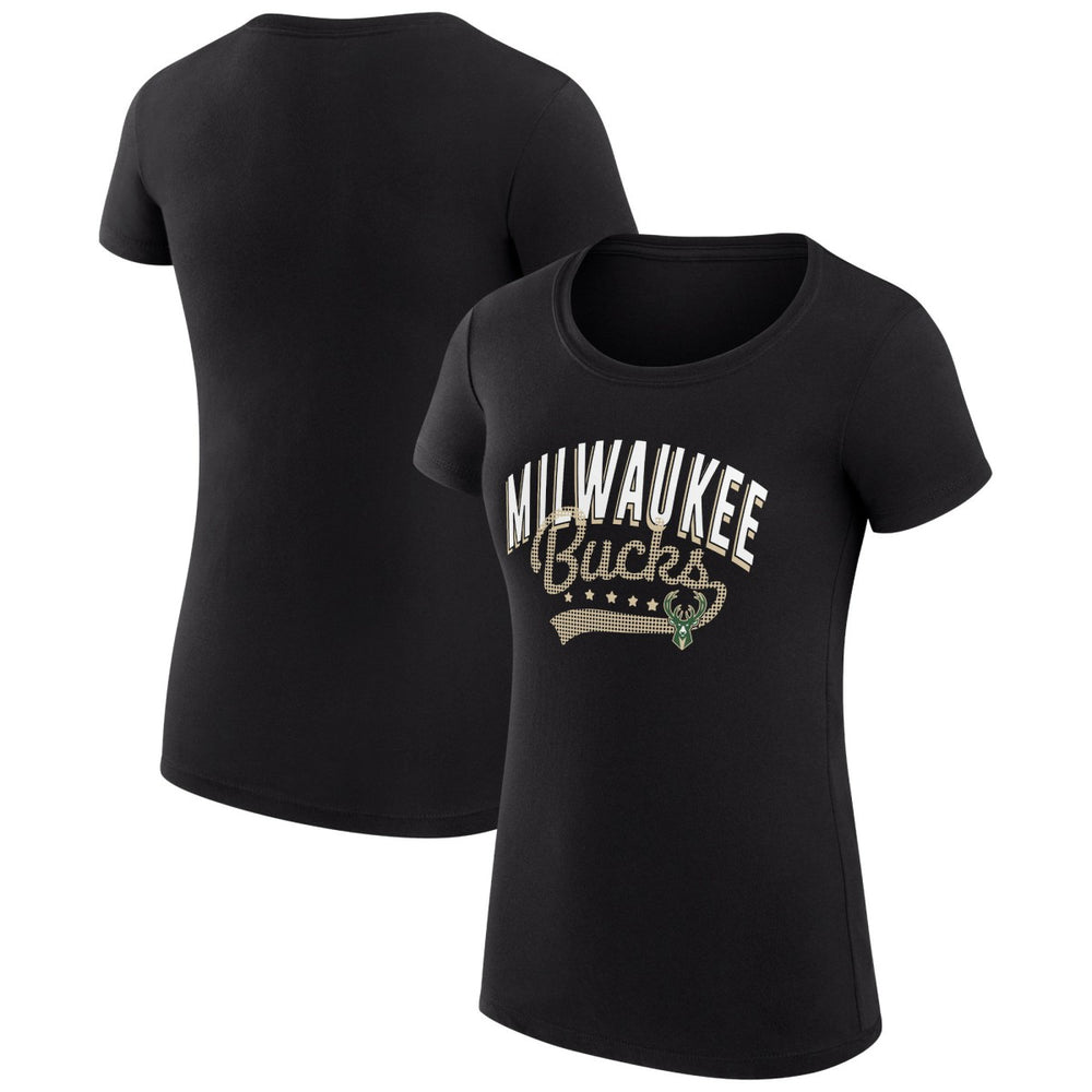 Milwaukee Bucks G-III 4Her by Carl Banks Women's Super-Slim Fit Lightweight Filigree Logo T-Shirt - Black - NBA