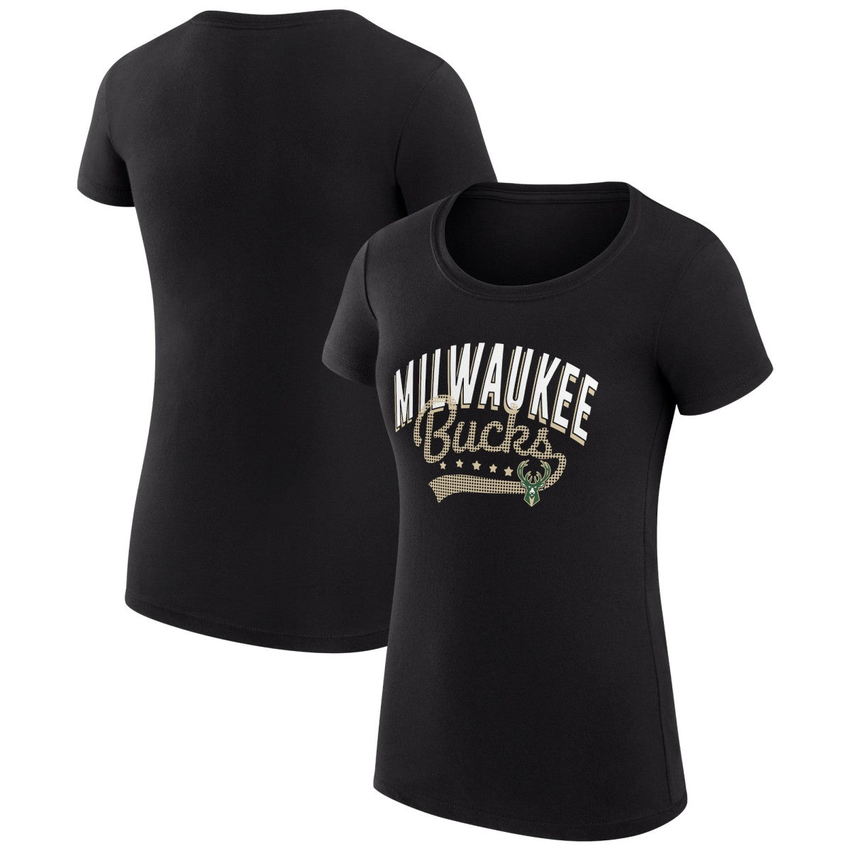 Milwaukee Bucks G-III 4Her by Carl Banks Women's Super-Slim Fit Lightweight Filigree Logo T-Shirt - Black - NBA