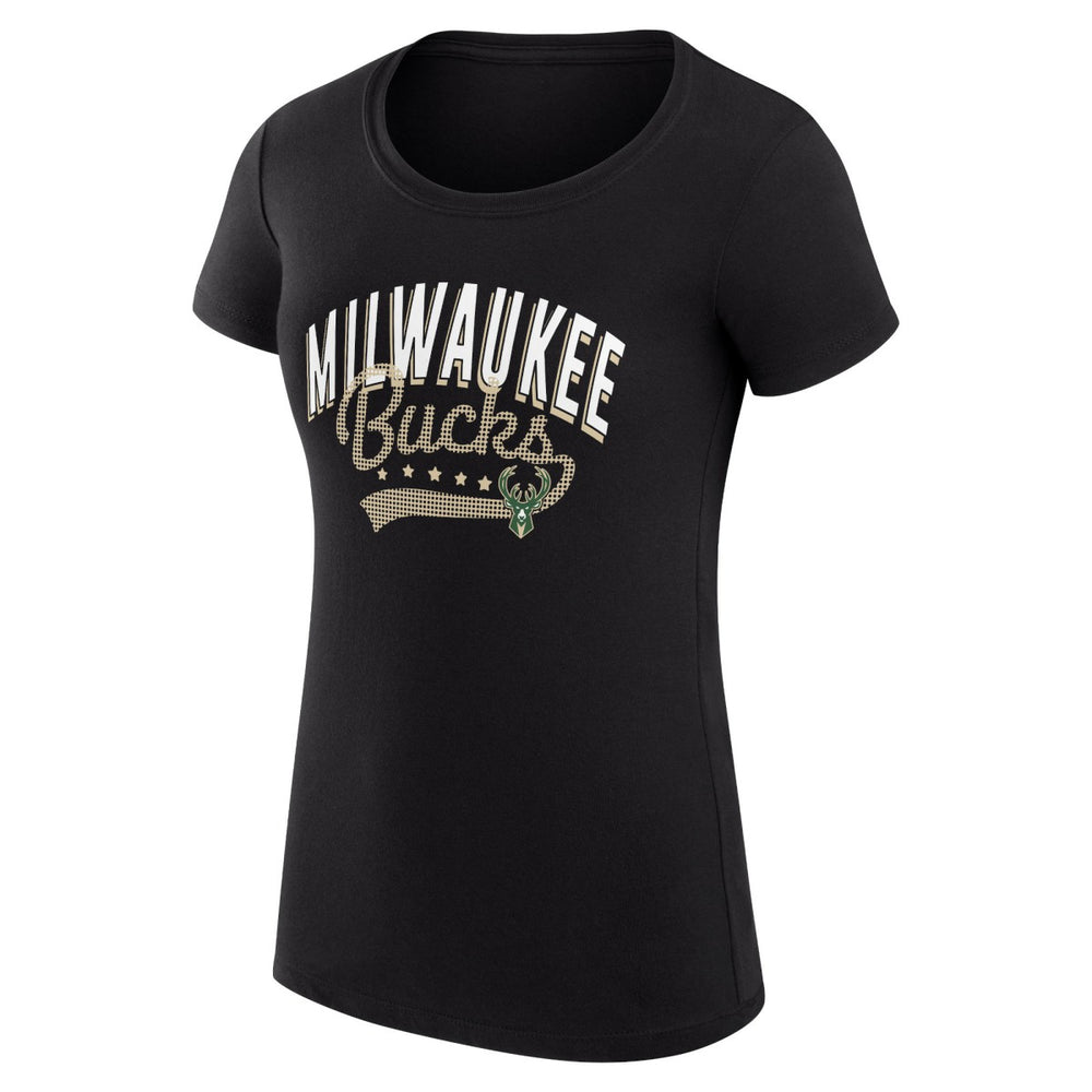 Milwaukee Bucks G-III 4Her by Carl Banks Women's Super-Slim Fit Lightweight Filigree Logo T-Shirt - Black - NBA