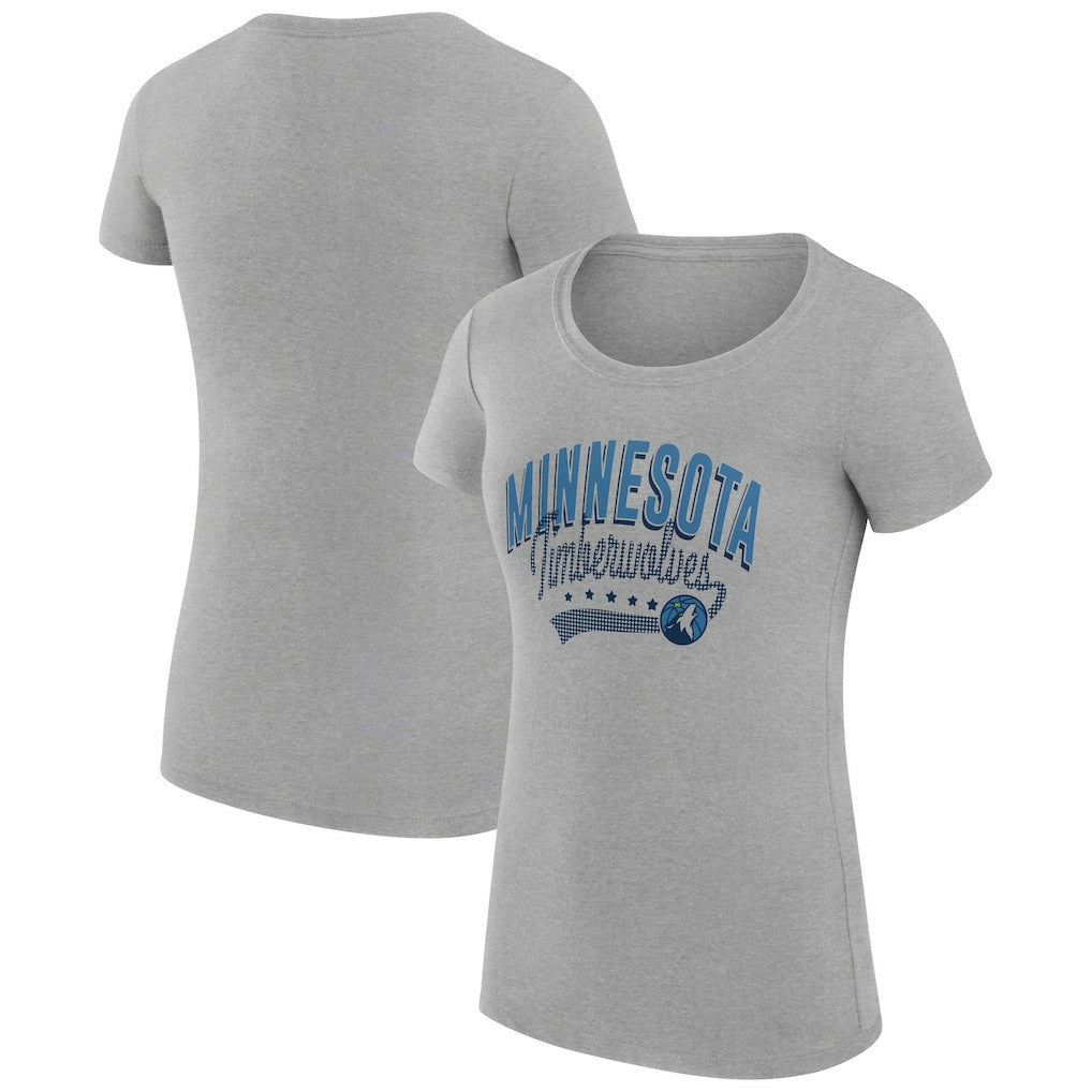Minnesota Timberwolves G-III 4Her by Carl Banks Women's Super-Slim Fit Lightweight Filigree Logo T-Shirt - Heather Gray - NBA
