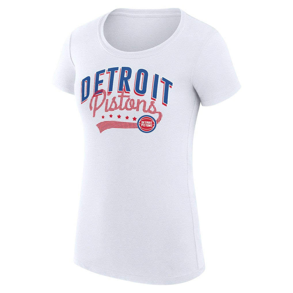Detroit Pistons G-III 4Her by Carl Banks Women's Super-Slim Fit Lightweight Filigree Logo T-Shirt - White - NBA