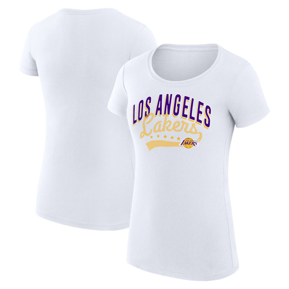 Los Angeles Lakers G-III 4Her by Carl Banks Women's Super-Slim Fit Lightweight Filigree Logo T-Shirt - White - NBA