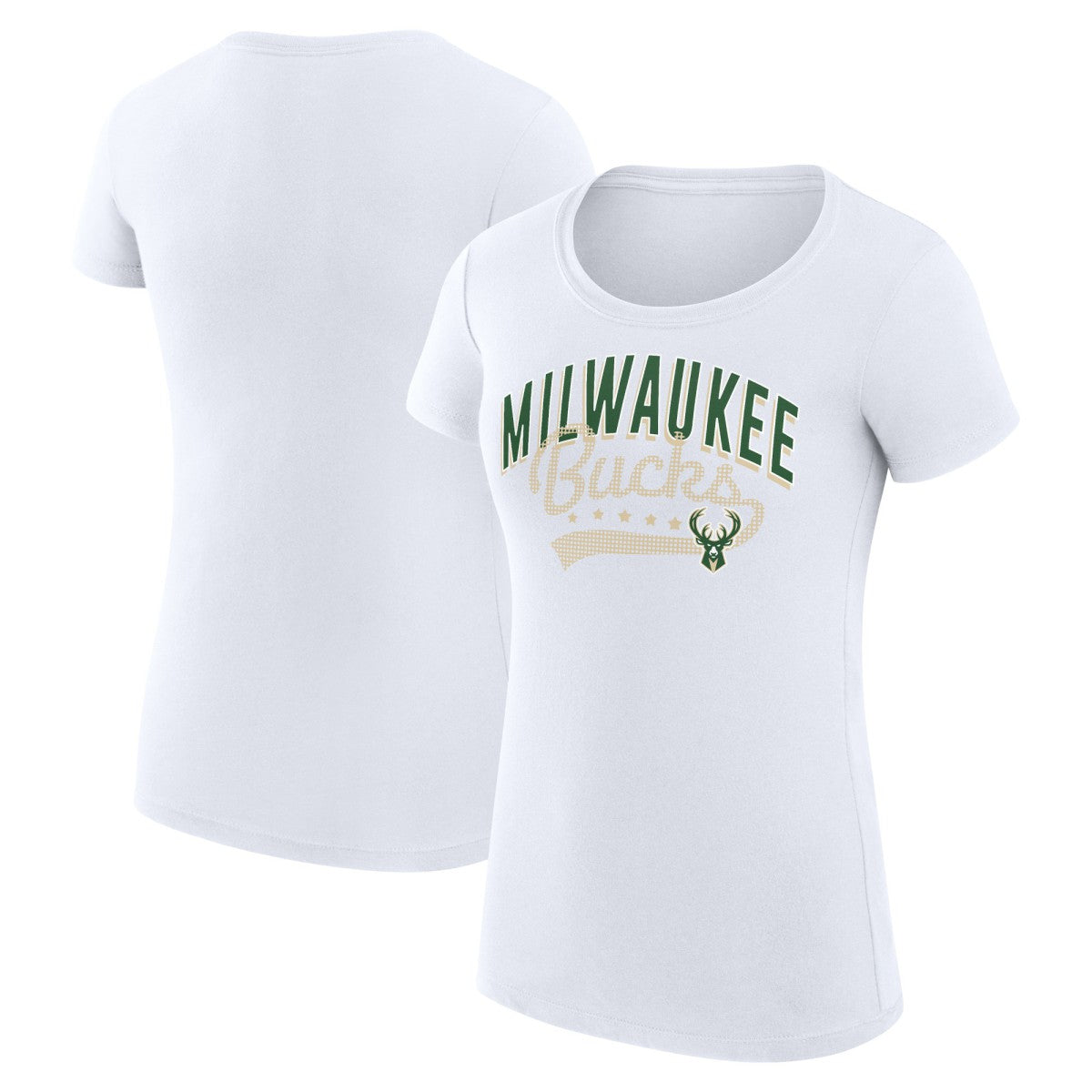 Milwaukee Bucks G-III 4Her by Carl Banks Women's Super-Slim Fit Lightweight Filigree Logo T-Shirt - White - NBA
