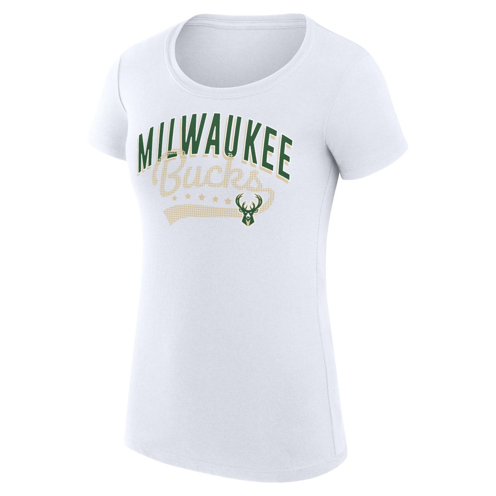 Milwaukee Bucks G-III 4Her by Carl Banks Women's Super-Slim Fit Lightweight Filigree Logo T-Shirt - White - NBA