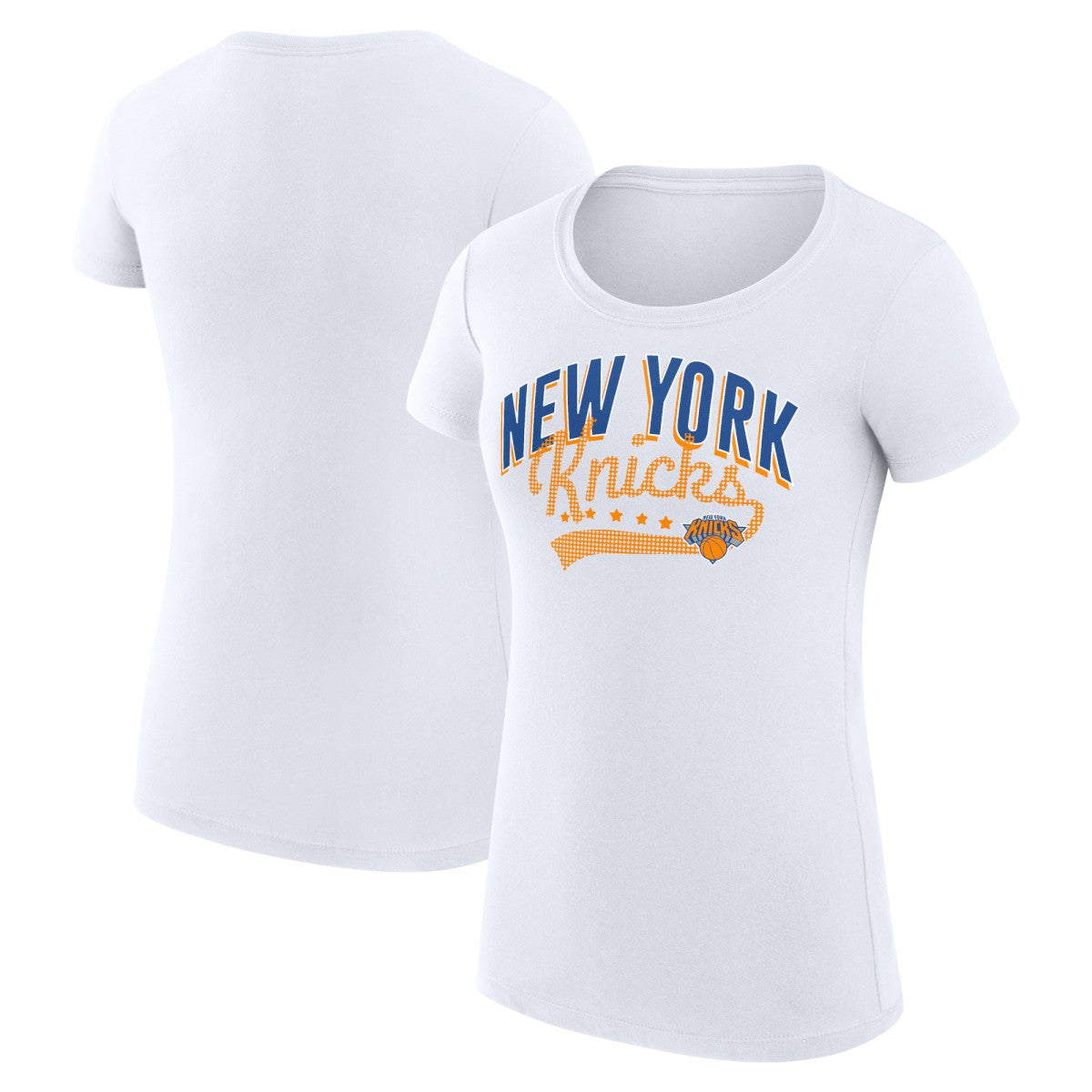 New York Knicks G-III 4Her by Carl Banks Women's Super-Slim Fit Lightweight Filigree Logo T-Shirt - White - NBA