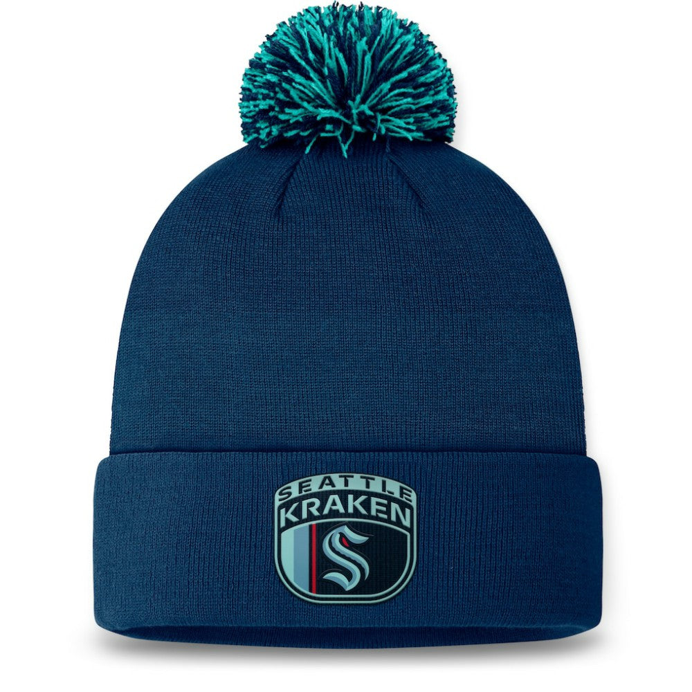 Seattle Kraken Fanatics 2024 NHL Draft Cuffed Knit Hat with Pom - Deep Sea Blue - NHL