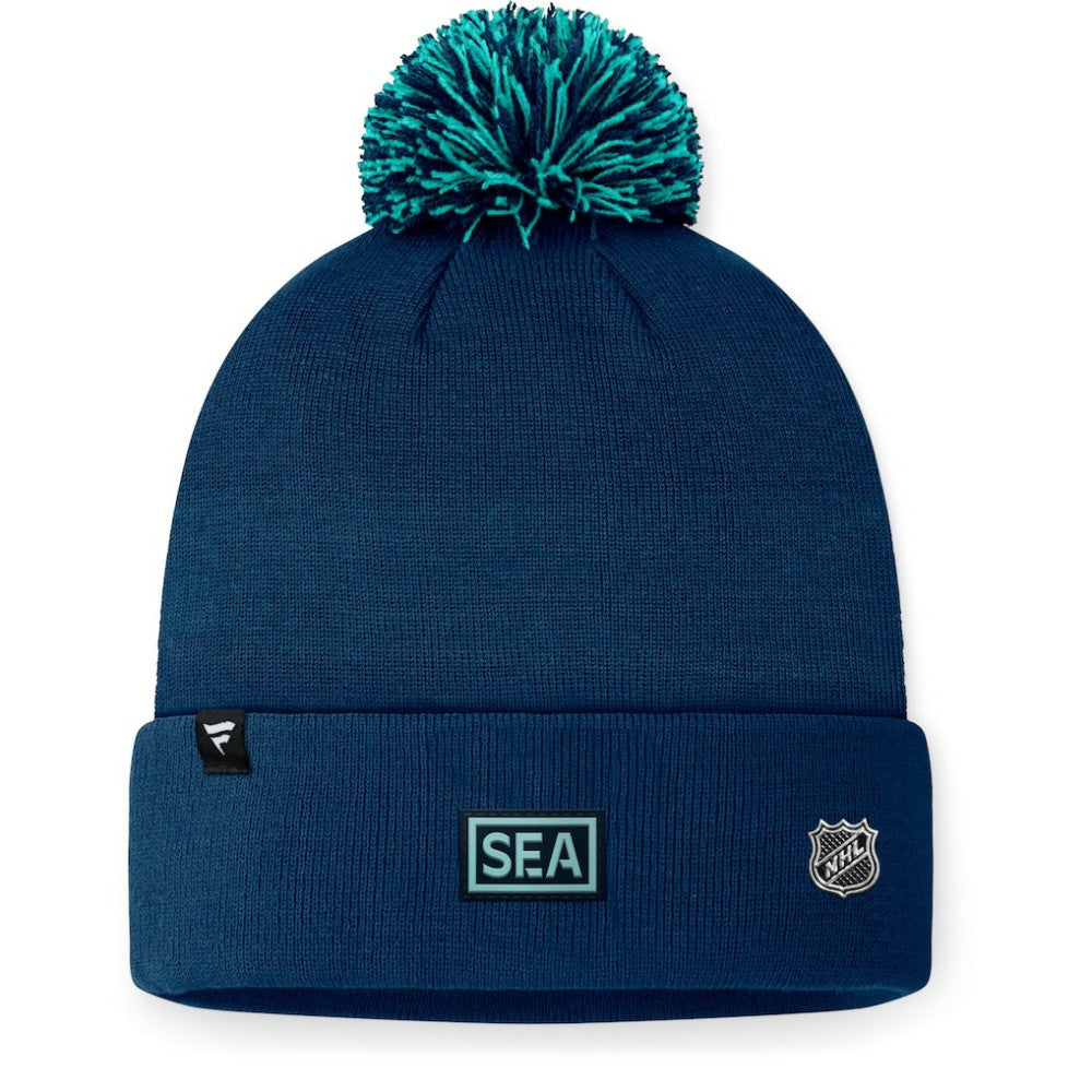 Seattle Kraken Fanatics 2024 NHL Draft Cuffed Knit Hat with Pom - Deep Sea Blue - NHL