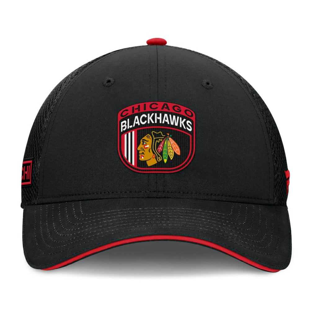 Chicago Blackhawks Fanatics 2024 NHL Draft On Stage Trucker Adjustable Hat - Black - NHL