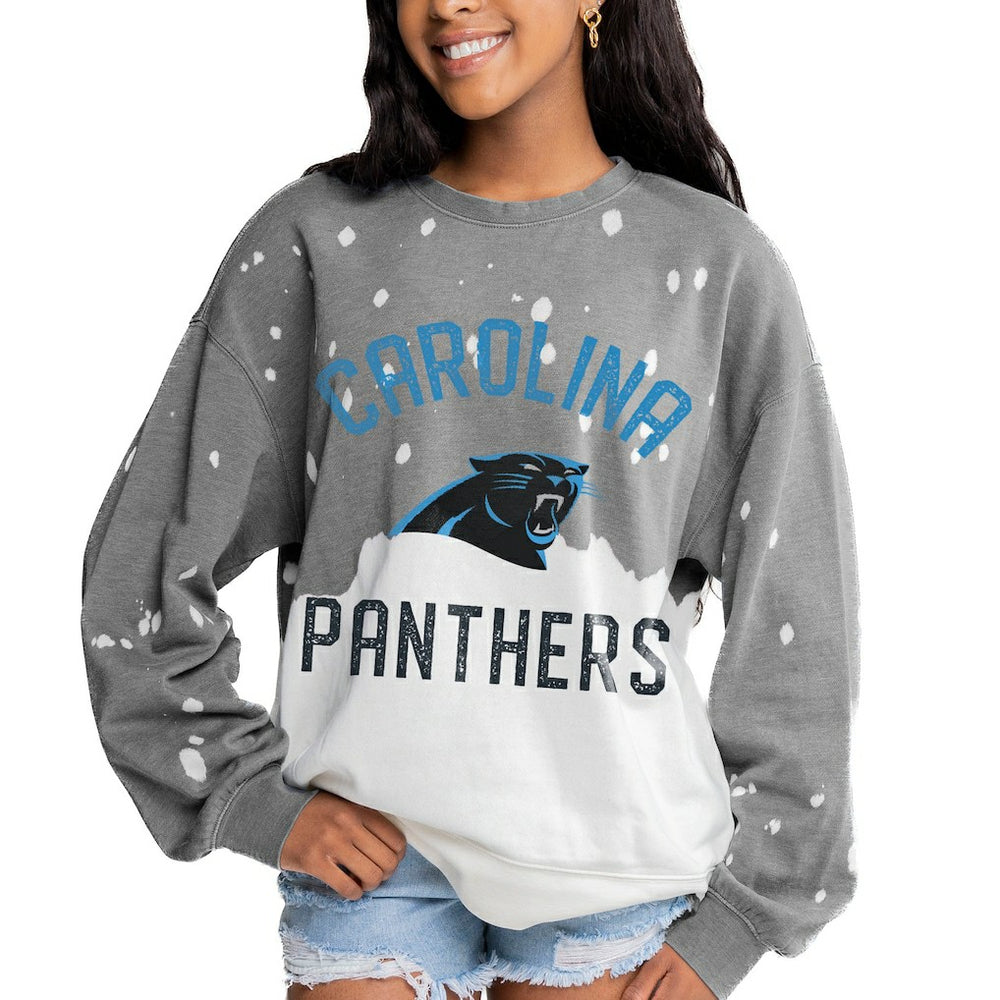 Carolina Panthers Gameday Couture Women's Oversized Coin Toss Faded French Terry Tri-Blend Pullover Sweatshirt Gray | NFL