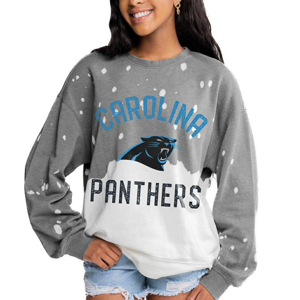 Carolina Panthers Gameday Couture Women's Oversized Coin Toss Faded French Terry Tri-Blend Pullover Sweatshirt Gray | NFL