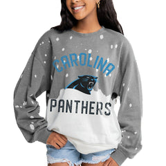 Carolina Panthers Gameday Couture Women's Oversized Coin Toss Faded French Terry Tri-Blend Pullover Sweatshirt Gray | NFL