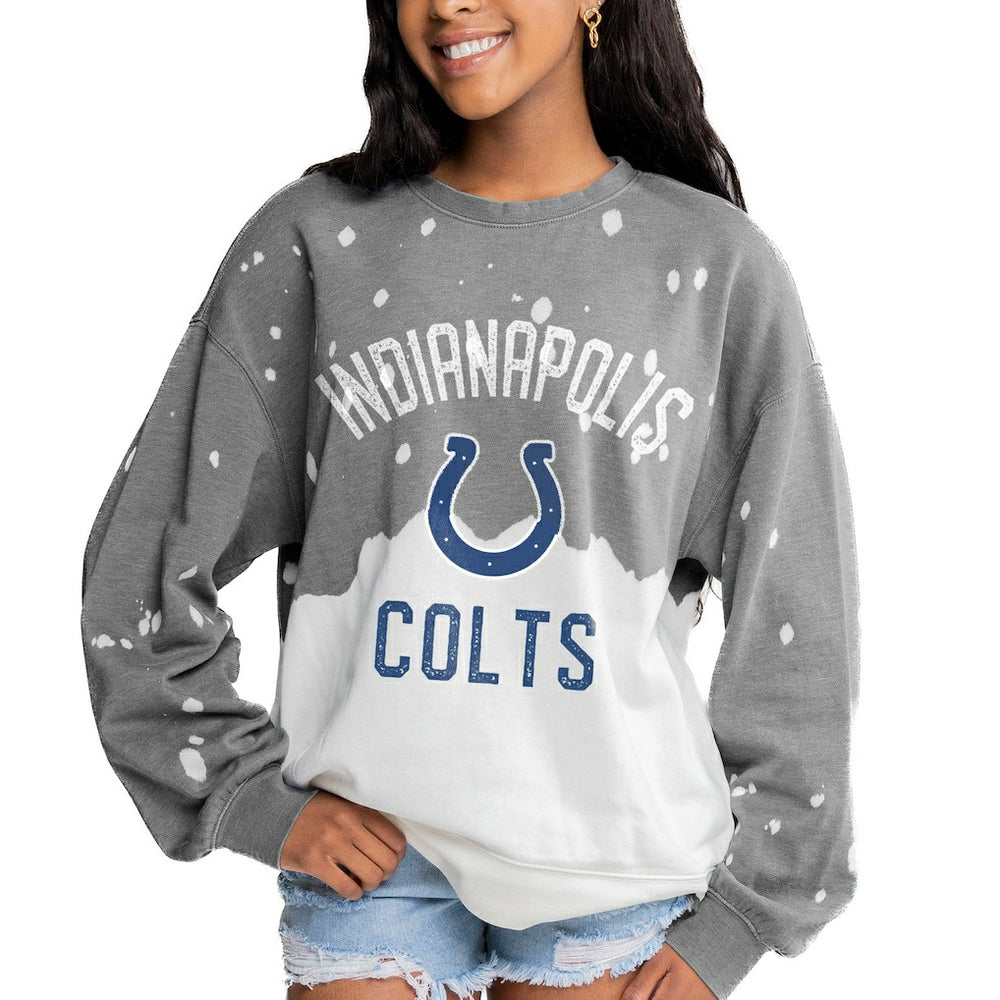 Indianapolis Colts Gameday Couture Women's Oversized Coin Toss Faded French Terry Tri-Blend Pullover Sweatshirt Gray | NFL