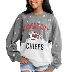 Kansas City Chiefs Gameday Couture Women's Oversized Coin Toss Faded French Terry Tri-Blend Pullover Sweatshirt Gray | NFL