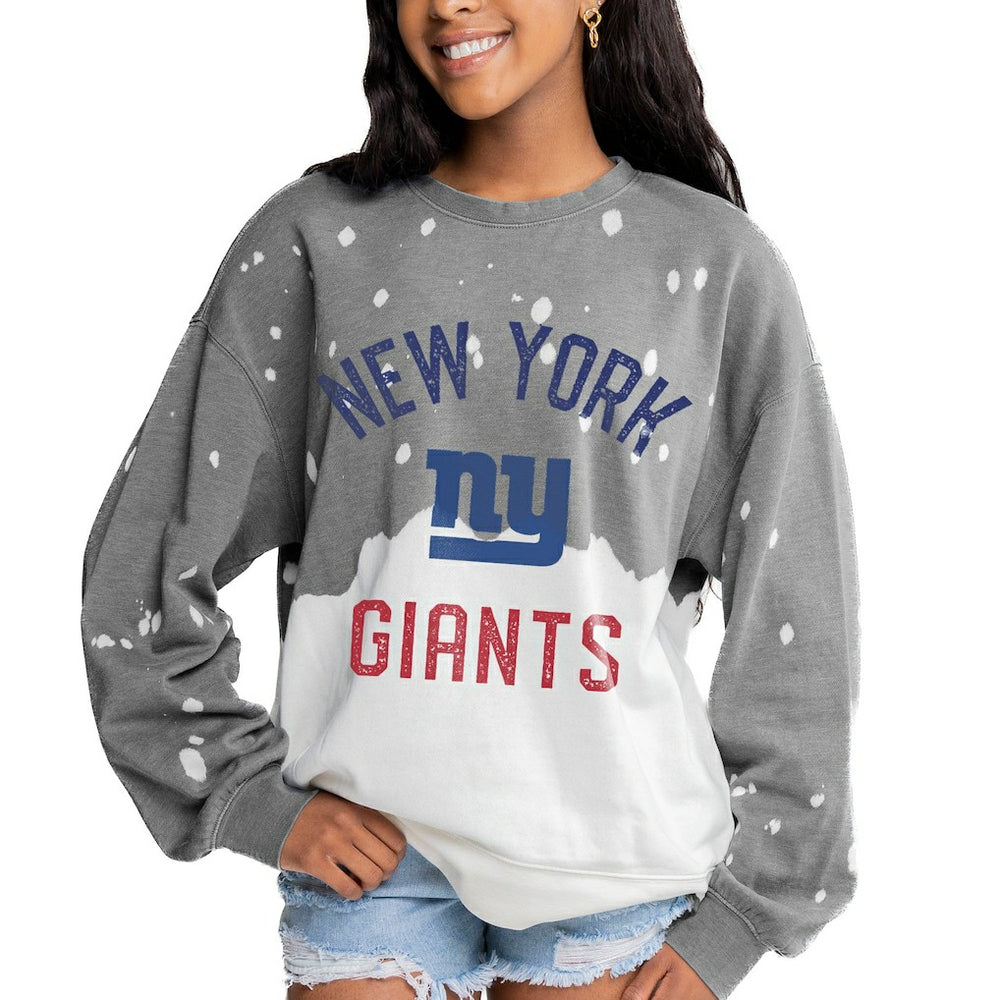 New York Giants Gameday Couture Women's Oversized Coin Toss Faded French Terry Tri-Blend Pullover Sweatshirt Gray | NFL