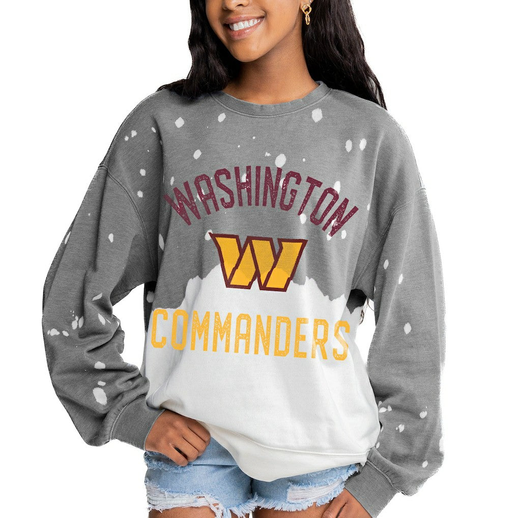 Washington Commanders Gameday Couture Women's Oversized Coin Toss Faded French Terry Tri-Blend Pullover Sweatshirt Gray | NFL