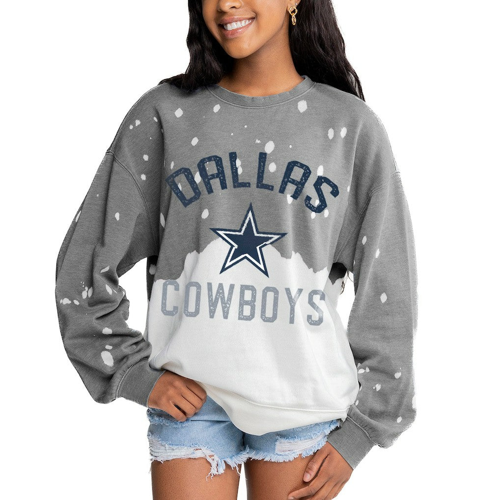 Dallas Cowboys Gameday Couture Women's Oversized Coin Toss Faded French Terry Tri-Blend Pullover Sweatshirt Gray | NFL